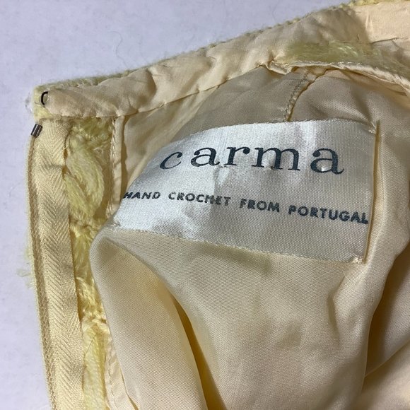 Vintage 60s 70s Sleeveless Yellow Hand Crochet From Portugal Sheath Dress S - Picture 7 of 8